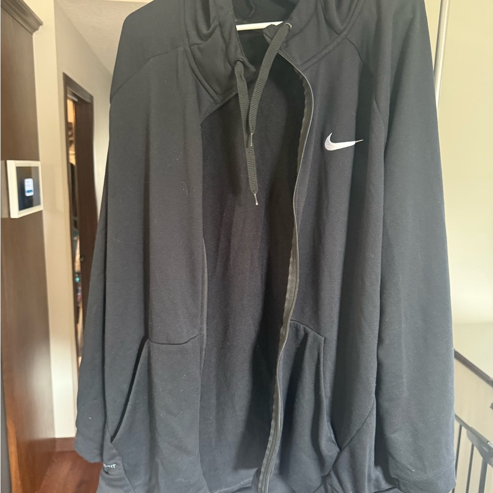 Nike Black Full-Zip Hooded Sweatshirt with White Swoosh